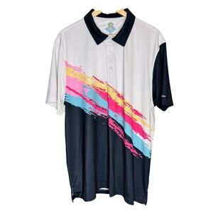 Chubbies Polo Shirt XL Colorblock Retro Stripe Performance Stretch Golf Casual